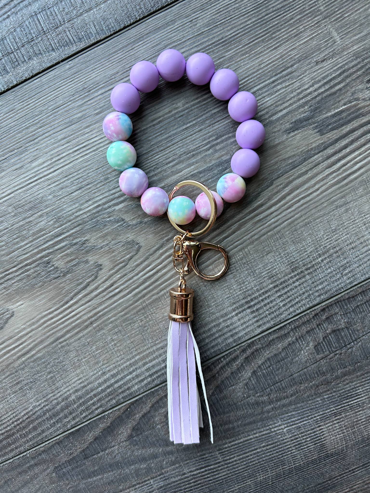 Dreamy Purple Stars Silicone Beaded Wristlet Keychain – taj salon